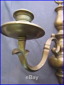 Pair of Solid Brass Two Arm Wall Sconces Candle Holders One with Mounting