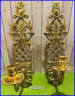 Pair of Vintage 15 Wall Hanging Candle Holder Wall Sconces Brass IA