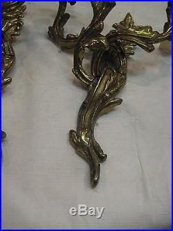 Pair of Vintage 3 Twisted Vine Bronze Wall Sconce Candle Holders