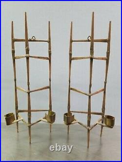 Pair of Vintage Abstract Brutalist Candle Wall Sconce Sculptures, Welded Nails
