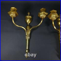 Pair of Vintage Antique Solid Brass Wall Sconce Candle Holders