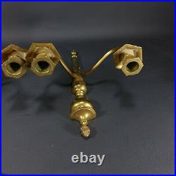 Pair of Vintage Antique Solid Brass Wall Sconce Candle Holders