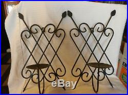 Pair of Vintage Black Wrought Iron Wall Mount Candle Holders Holds 3.5 diameter
