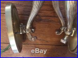 Pair of Vintage Brass Candle Holder Wall Sconce Lamp Lights Electric Ornate
