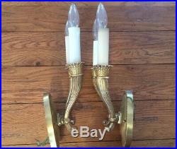 Pair of Vintage Brass Candle Holder Wall Sconce Lamp Lights Electric Ornate