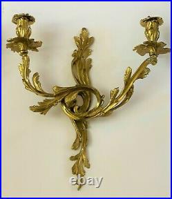 Pair of Vintage Brass Louis XV French Wall Sconce Candle Sculptures