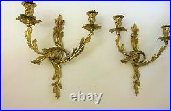 Pair of Vintage Brass Louis XV French Wall Sconce Candle Sculptures