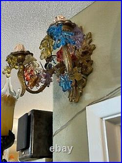 Pair of Vintage Brass Wall Sconces with Beads