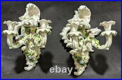 Pair of Vintage Ceramic Wall Sconces / Candle Holders Floral Detail