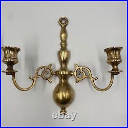 Pair of Vintage England Brass Hanging Gold 2 candle Wall Sconce Candle Holders