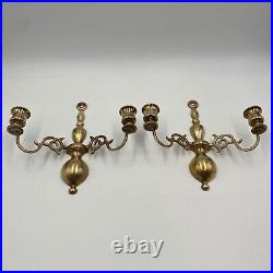 Pair of Vintage England Brass Hanging Gold 2 candle Wall Sconce Candle Holders