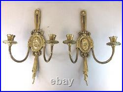 Pair of Vintage Estate Brass Wall Candleholder Sconces E10