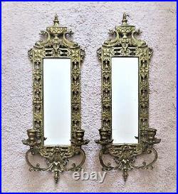 Pair of Vintage Gilt Metal Dolphin Candle Holder Mirror Wall Sconces