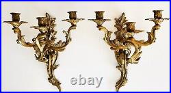 Pair of Vintage Glo-Mar Artworks Louis XV Bronze Wall Sconces Candle Holders