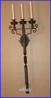 Pair of Vintage Gothic Wall Mounted Wrought Iron Candelabras