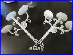 Pair of Vintage IRON Chippy white Scrolly Candle Holders For Wall Hanging