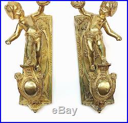 Pair of Vintage Italian Italy Brass Cherub Putti Candlestick Candle Wall Sconce