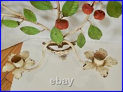 Pair of Vintage Italian Tole Wall Sconce Candle Holders Apple Leaves Large Size