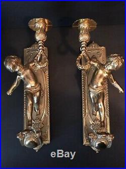 Pair of Vintage Nude Cherub Angel CANDLE HOLDERS Wall Sconces, Made in Italy