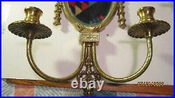 Pair of Vintage Ornate Solid Brass Wall Sconce with Mirror & Candle Holder 24h