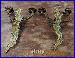 Pair of Vintage Solid Brass 2 Double Arm Wall Sconces Ornate Candleholder Gold