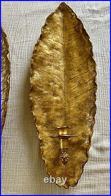 Pair of Wall Hanging Candle Holder Sconces Gold Leaf Resin Large Heavy Repair