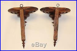 Pair of Walnut Carved Candle Holders Vintage Antique Wall Sconce Decorative
