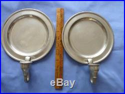 Pair of Woodbury Numbered Pewter Plate Type Wall Mount Candle Holders
