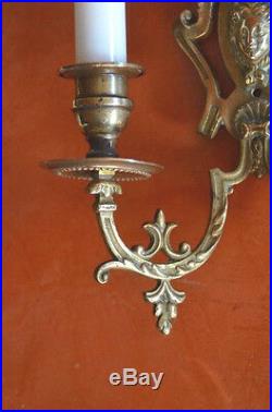 Pair of antique French solid bronze 2 armed wall sconces/candle holders