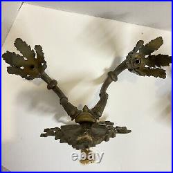Pair of antique brass wall candle holders/sconces bowithribbon and leaves