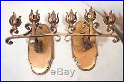 Pair of high quality large antique bronze wall candle holder sconces fixtures
