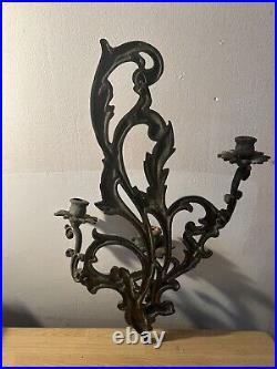 Pair of vintage wall mounted candlestick holders solid brass