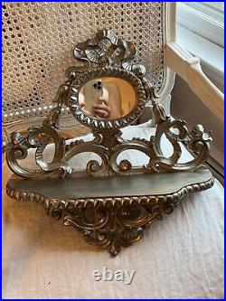 Pair vtg style bow ornate wall shelf sconces mirrors Italy Syroco as is