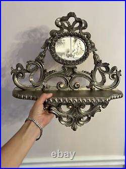 Pair vtg style bow ornate wall shelf sconces mirrors Italy Syroco as is