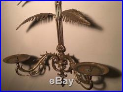 Palm Tree Brass Leaves Frond Candle Sconce Wall Hollywood Regency 20 x 15