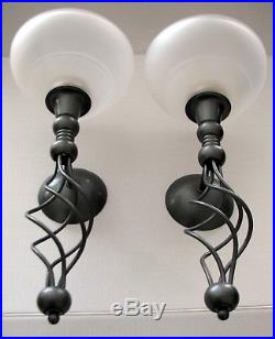 PartyLite Grand Paragon Wall Sconce Set of 2 Silver Metal and Frosted Shades