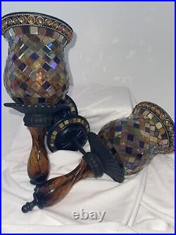 Partylite Global Fusion Mosaic Peglight Wall Sconces Pair Excellent Condition