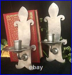 Pewter Wall Sconces Oneida Portugal Hand Crafted Wall Candle Holders Vintage 2
