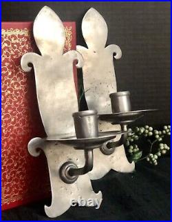 Pewter Wall Sconces Oneida Portugal Hand Crafted Wall Candle Holders Vintage 2