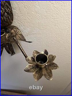 Pineapple Gilt Metal Wall Candle Holder Sconce Hollywood Regency Gold Vtg