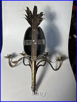 Pineapple Gilt Metal Wall Candle Holder Sconce Hollywood Regency Gold Vtg