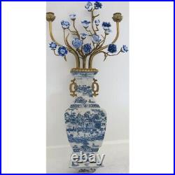 Porcelain Wall Hanging Vase/Sconce with Candle Holder Cups -Blue Willow-28''H
