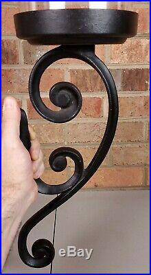 Pottery Barn Architectural Wall Mount Hurricane Pillar Candle Holder Iron Black