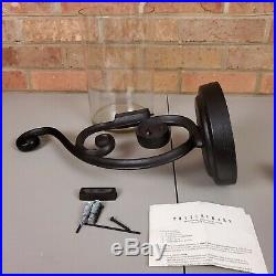 Pottery Barn Architectural Wall Mount Hurricane Pillar Candle Holder Iron Black