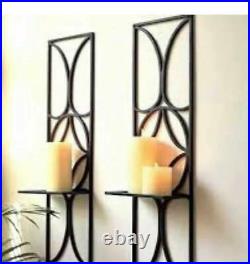 Pottery Barn Black Iron Wall Candle Holders Sconce Set of Two (2)