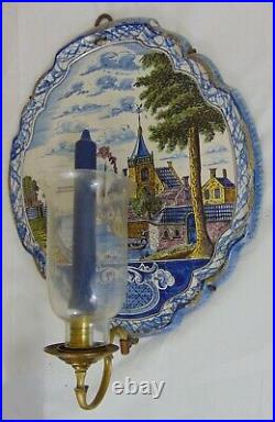 Pr 19th C Delft Wall Sconces Candle Holders Plaques