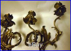 Pr Antique FRENCH Bronze Brass Wall SCONCES Candleholders ROCOCO Louis XV