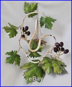 Pr Italian Tole Grapes & Leaves Candle Holder Wall Sconces Shabby Chic11x8 VTG