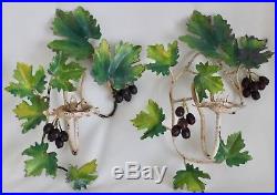 Pr Italian Tole Grapes & Leaves Candle Holder Wall Sconces Shabby Chic11x8 VTG