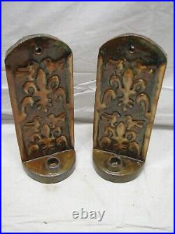 Pr Redware Folk Art Majolica Wall Sconce Candle Holders Candlestick Red Ware